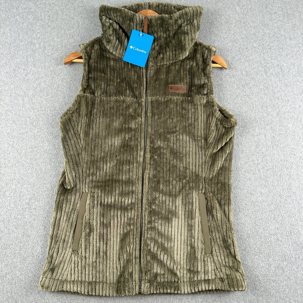 Columbia Vest Womens M Green Fire Side Sherpa Vest AL2764 Full Zip Ribbed Fleece